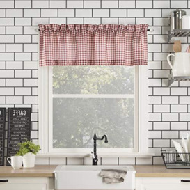 "No. 918 Parkham Farmhouse Plaid Semi-Sheer Rod Pocket Kitchen Curtain Valance, 54"" x 14"", Red/White"