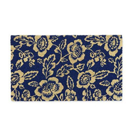 DII Floral Design Collection Natural Coir Doormat, 17x29, Blue Peonies