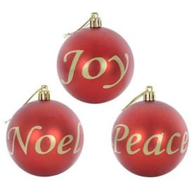 Mr Crimbo Pack of 6 Peace Joy Noel Christmas Tree Baubles Xmas 8cm - Red/Gold