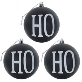Mr Crimbo Pack of 3 HOHOHO Glitter Christmas Tree Baubles Decorations - Black
