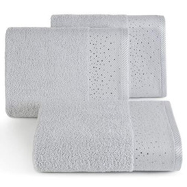 Eurofirany Hand Towel Cotton Silver Soft Glitter Stones Border Set of 6 Oeko-Tex 50 x 90 cm 6
