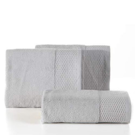 Eurofirany Hand Towel Cotton Silver Soft Metallic Stitching Border Set of 6 Oeko-Tex 50 x 90 cm 6