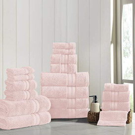Amrapur Modern Threads - Spun Loft 18-Piece 100% Combed Cotton Towel Set - Bath Towels, Hand Towels, & Washcloths - Super Absorbent & Quick Dry - 600 GSM - Soft & Plush, Blush