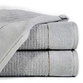 Eurofirany Hand Towel Cotton Silver with Metal Stitching Terry Cloth Border Exclusive Set of 3 Oeko-Tex, 70 x 140 cm, 3