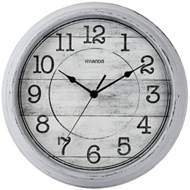 HYLANDA Retro/Vintage 12-Inch Kitchen Decorative Wall Clock, Silent Wall Cocks Battery Operated Non Ticking with Large Numbers Easy to Read for Home Bathroom Office(Grey)