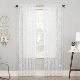 "No. 918 Ariella Floral Lace Rod Pocket Curtain Panel, 58"" x 63"", White"