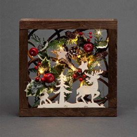 30cm LED Pre-Lit Decorated with Leaves Pine Cones Berries 3D Nordic Christmas Scene Square Shape Wooden Frame Tabletop Decorations Xmas Ornament Gifts