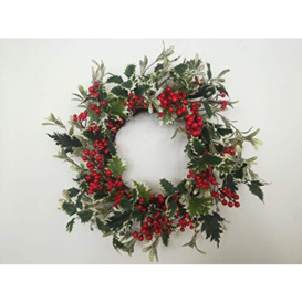 SHATCHI 55cm Natural Looking Artificial Glittered Leaves and Berries Wreath Front Door Hanging Christmas Xmas Wedding Decorative Garland, Green