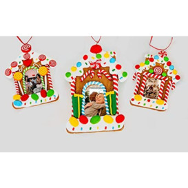SHATCHI Christmas Tree Hanging Decorated with Candy Cane Personalise Photo Frame Xmas Tree Wall Home Décor Ornaments 3pcs Set, 11x7cm