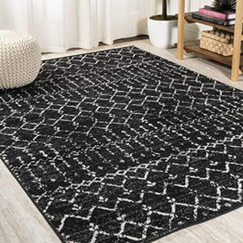 JONATHAN Y Moh101D-8 Moroccan Hype Boho Vintage Diamond Indoor Area Rug Bohemian Easy Cleaning Bedroom Kitchen Living Room Non Shedding, 240 cm x 300 cm, Black/Ivory
