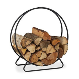 Relaxdays Firewood Rack, Round Log Cradle, Stacking Aid, Steel, Indoor Use, HxWxD 65x61x26 cm, Black