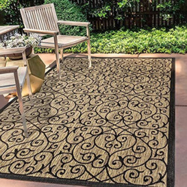 JONATHAN Y SMB107A-3 Madrid Vintage Filigree Textured Weave Indoor Outdoor Area Rug, Classic, Traditional, Easy Cleaning,Bedroom,Kitchen,Backyard,Patio,Non Shed, Black/Khaki, 90 cm X 150 cm