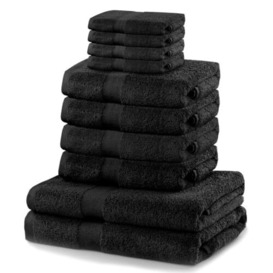 DecoKing Bath Towel Set Cotton 525gsm 4 Guest Towels 30x50 cm, 4 Towels 50x100 cm and 2 Bath Towels 70x140 cm Black Absorbent Marina