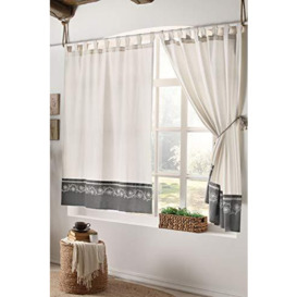 Stanley Hamilton Curtains, Tab Top Heading, Room Darkening, Hand Embroidered Panel Curtains, Cottage Collection available in 4 drops (Natural Beige/Grey, 228 W x 228 D cm Panel Size)