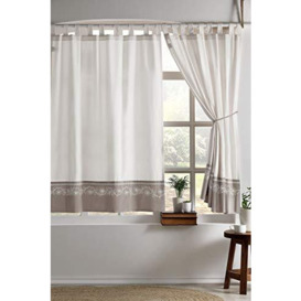 Stanley Hamilton Curtains, Tab Top Heading, Room Darkening, Hand Embroidered Panel Curtains, Cottage Collection available in 4 drops (Natural Beige/Brown, 228 W x 228 D cm Panel Size)