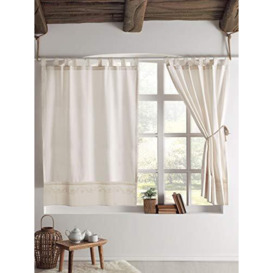 Stanley Hamilton Curtains, Tab Top Heading, Room Darkening, Hand Embroidered Panel Curtains, Cottage Collection available in 4 drops (Natural Beige/White, 167 W x 228 D cm Panel Size)