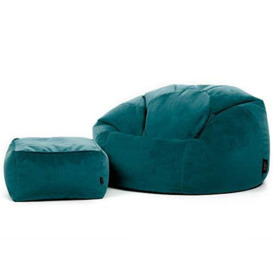 icon Aurora Velvet Bean Bag Chair and Footstool, Teal Green, Large Lounge Chair Bean Bags for Adult with Filling Included, Velvet Adults Beanbag, Boho Room Decor Living Room Furniture Bean Bag Chairs