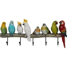 Kare Design Coat Rack Exotic Birds, Multicoloured, Leaf-Shaped with 5 Coat Hooks, Wall Mounted, Hook Rail for Hallway, Entrance, Childrens Room, Steel, 24x54x6,5cm (H/W/D)