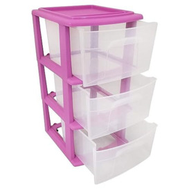 Homz 3 Drawer Plastic Storage and Organizer Cart, Rolling Cabinet for Home, Office, Classroom, Craft, Art Supplies, Purple Frame with Clear Drawers