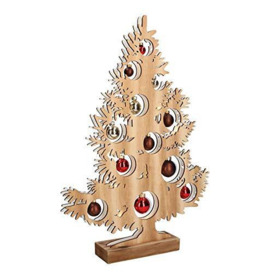 EUROCINSA Natural Wood Christmas Tree Silhouette with Glass Balls and LED Lights 34 x 6 x 50 cm 1pc, One Size