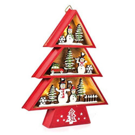 EUROCINSA Ref. 28303 House Pine Wall or Table, Wooden with Lights (without Batteries) with Christmas motifs Red and Green 19 x 24 cm 2pcs, One Size