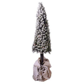 EUROCINSA Snowy Christmas Tree with Base in Natural Jute Bag Ø23 x 85 cm 1pc, Wood, Green, One Size