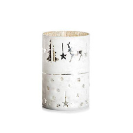 EUROCINSA Ref. 28026 White Glass Candle Holder with Silver with Deer and Stars 12.5 x 19 cm 1pc, One Size