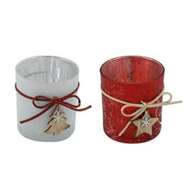 EUROCINSA Ref. 29117 Set of 2 Glass Candle Holders, Diameter: 7.3 x 8 cm. 6pcs White/Red One Size