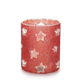 EUROCINSA Ref. 26348 Red Lined Glass Tealight Holder with Die-Cut Stars 10 Ø x 13 cm 1pc, One Size