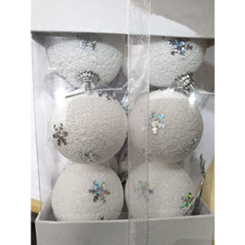 SHATCHI 12 x Christmas Hanging Baubles Soft Foam Glittered Shatterproof Pendant Ornaments Xmas Tree Table Decorations, White, 4cm