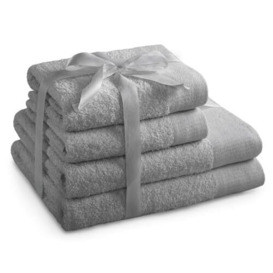 AmeliaHome Set 4pcs 2 Towels 50x100 cm and 2 Bath Towels 70x140 cm 100% Cotton Absorbent Steel Silver Grey Amari