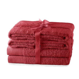 AmeliaHome Set 6pcs 4 Towels 50x100 cm and 2 Bath Towels 70x140 cm 100% Cotton Absorbent Dark Red Amari