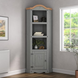 Corona Grey Corner Display Bookcase Unit Mexican Solid Pine