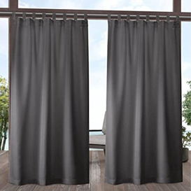 "Exclusive Home Cabana Solid Indoor/Outdoor Light Filtering Hook-and-Loop Tab Top Curtain Panel Pair, 54""x108"", Charcoal"