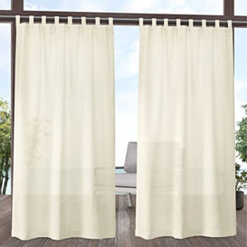 "Exclusive Home Miami Semi-Sheer Indoor/Outdoor Hook-and-Loop Tab Top Curtain Panel, 54""x120"", Ivory, Set of 2"