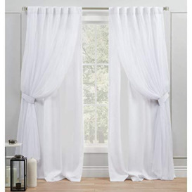 Exclusive Home Curtains Catarina Layered Solid Blackout and Sheer Hidden Tab Top Curtain Panels, 52x84, Winter