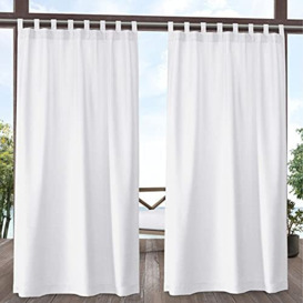 "Exclusive Home Biscayne Indoor/Outdoor Two Tone Textured Hook-and-Loop Tab Top Curtain Panel, 54""x108"", White, Set of 2"