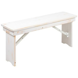 "Flash Furniture HERCULES Series 40"" x 12"" Antique Rustic White Solid Pine Folding Farm Bench"
