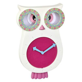 TFA Dostmann Lucy 60.3052.02 Silent Owl Wall Clock-Ideal for Children's Bedroom, Pink, (L) 110 x (B) 70 x (H) 330 mm