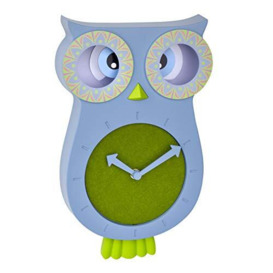 TFA Dostmann Willy 60.3052.06 Silent Owl Shaped Wall Clock for Children's Bedroom, Blue, (L) 110 x (B) 70 x (H) 330 mm