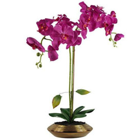 Leaf 65cm Artificial Orchid Ceramic Planter, Mixed Materials, Dark Pink Gold, 70cm