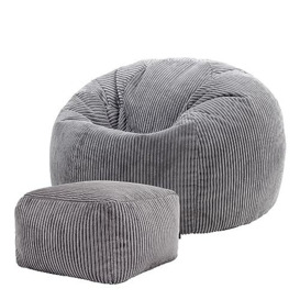icon Soul Cord Bean Bag Chair and Footstool, Charcoal Grey, Large, 85cm x 50cm, Giant Jumbo Cord Snuggle Seat, Living Room Bean Bags for Adults