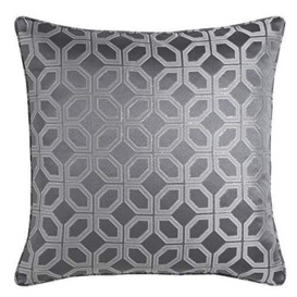 Curtina Oriental Squares-Metallic Jaquard Filled Cushion, Polyester, Charcoal, 43x43cm