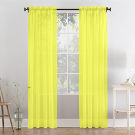 "Megachest a pair of 3+7cm slot top sheer lucy voile curtain with tie backs 31 colors 10 sizes(yellow, 56"" wideX81 drop(W142cmXH206cm))"