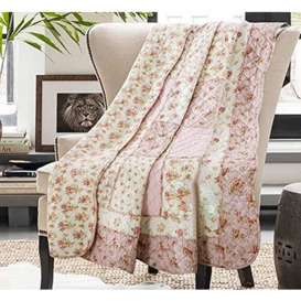 Cozyholy Original 100% Cotton Patchwork Quilt Full Queen Size Pink Floral Bedspread Coverlet Reversible Vintage Shabby Chic Quilted Throw Blanket Bed Quilt Cover for Couch Sofa