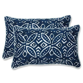 "Pillow Perfect Outdoor/Indoor Merida Indigo Lumbar Pillows, 11.5"" x 18.5"", Blue, 2 Count"