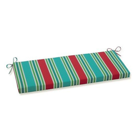"Pillow Perfect Outdoor/Indoor Aruba Stripe Turquoise/Coral Bench/Swing Cushion, 45"" x 18"", Green"
