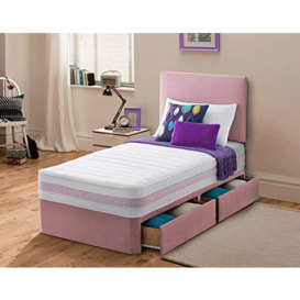 Sleep Factory's Luxury Plush Single Divan Bed For Adults or Kids with Drawer Option (Pink, 3.0FT (No Drawer))