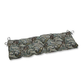 "Pillow Perfect Paisley Indoor/Outdoor Sofa Setee Bench Swing Cushion with Ties, Tufted, Weather, and Fade Resistant, 18"" x 60"", Blue/Brown Tamara Quartz,"