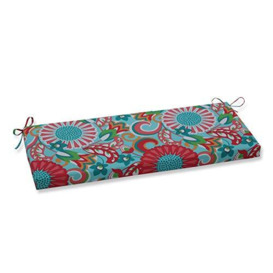 "Pillow Perfect Outdoor/Indoor Sophia Bench/Swing Cushion, 45"" x 18"", Turquoise/Coral"